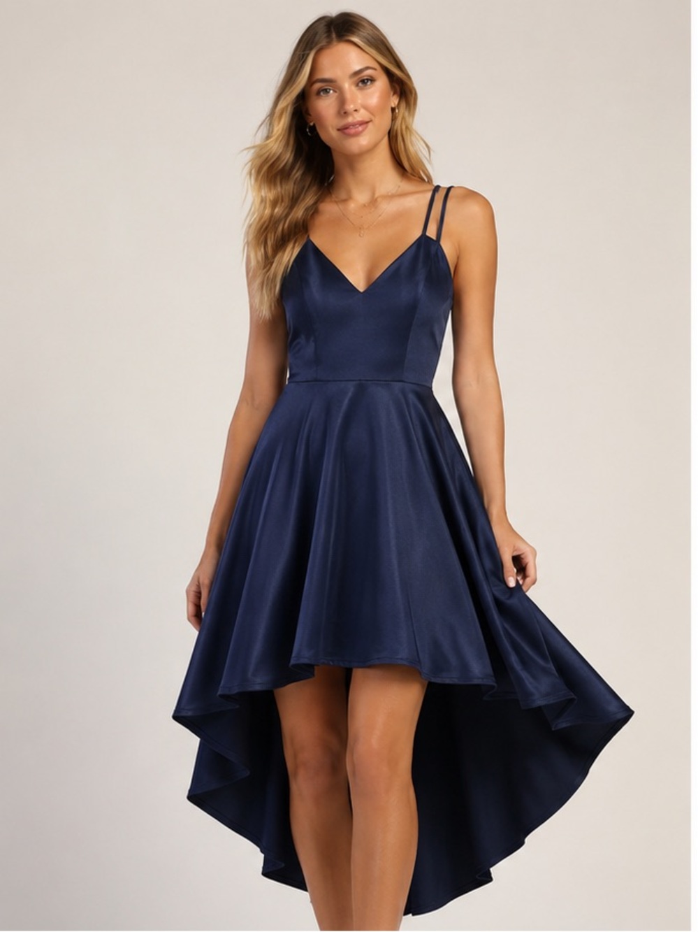 Brandy Melville Navy Satin High-Low Double-Strap Dress
